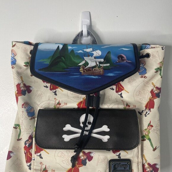 NWT Loungefly Peter Pan Captain Hook Disney Skull‎ Backpack Bag Faux Leather - Picture 6 of 12